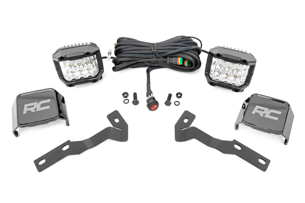 Rough Country LED Light Kit Ditch Mount 3 OSRAM Wide Toyota Tacoma 2WD 4WD (16-23)