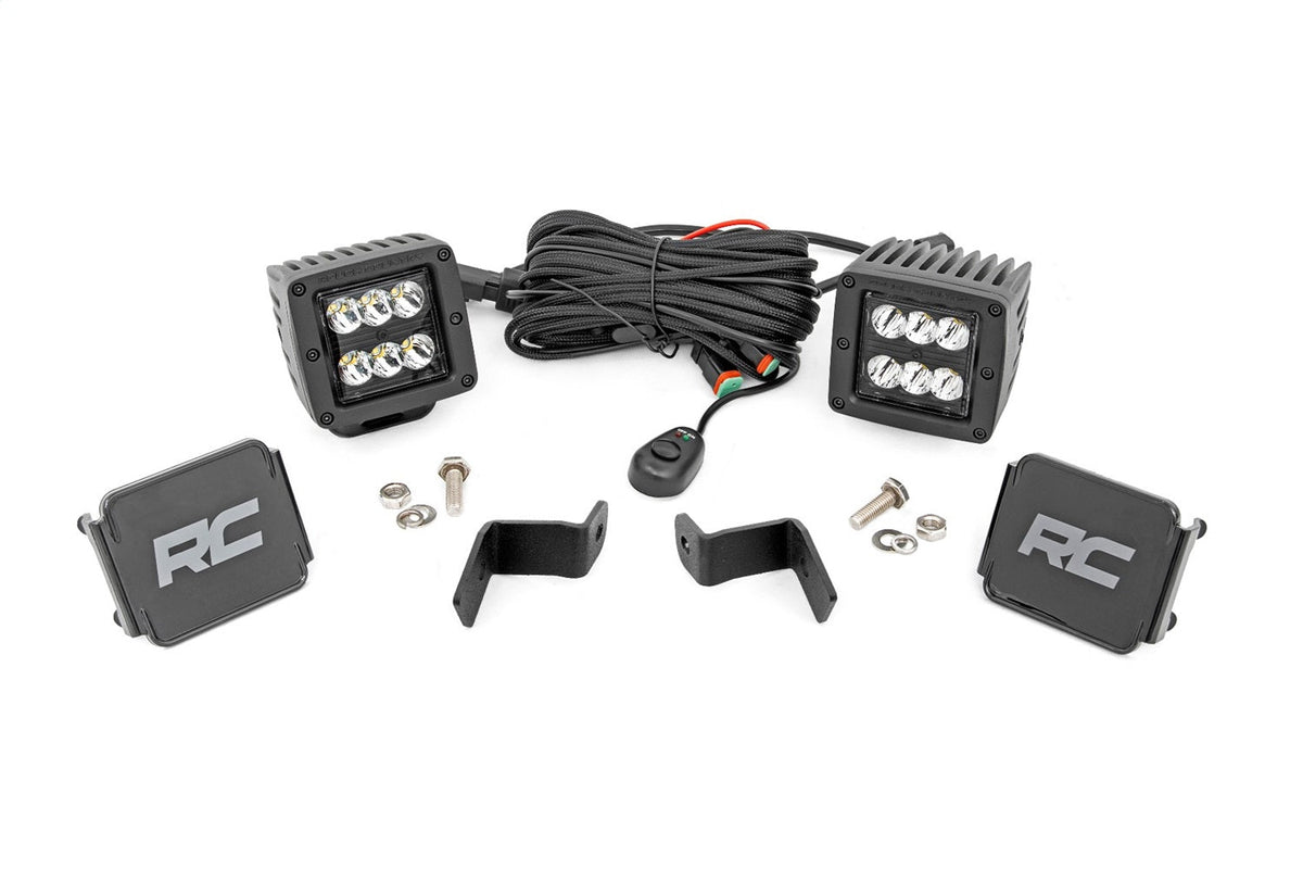 Rough Country LED Light Kit Ditch Mount 2 Black Pair Spot Ford F-150 (15-26) F-150 Lightning (22-26)