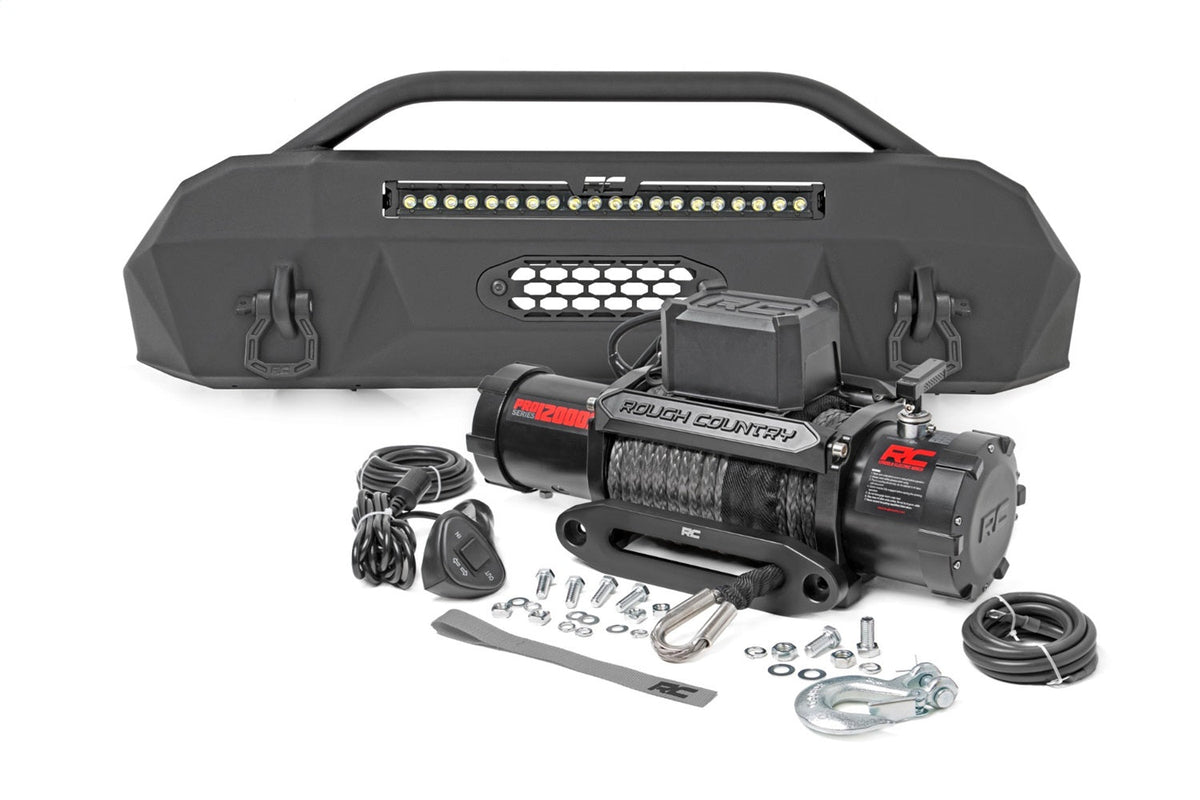 Rough Country Front Bumper Hybrid 20 Blk LED 12000S Toyota Tacoma 2WD 4WD (16-23)