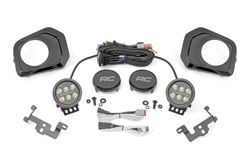 Rough Country LED Fog Light Kit 3.5 Inch Round Black Series Amber DRL Toyota Tacoma (16-23)