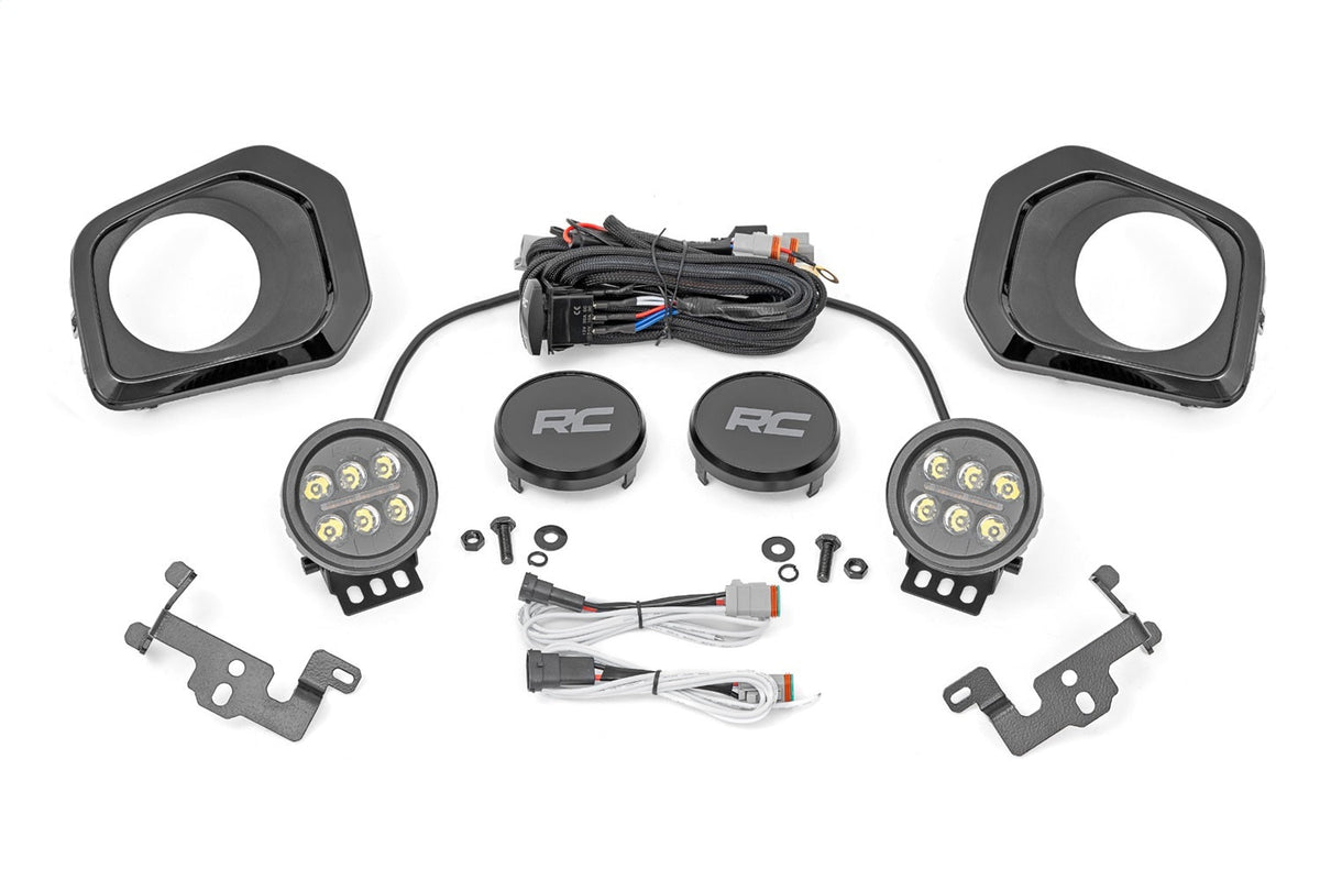 Rough Country LED Fog Light Kit 3.5 Inch Round Black Series Amber DRL Toyota Tacoma (16-23)