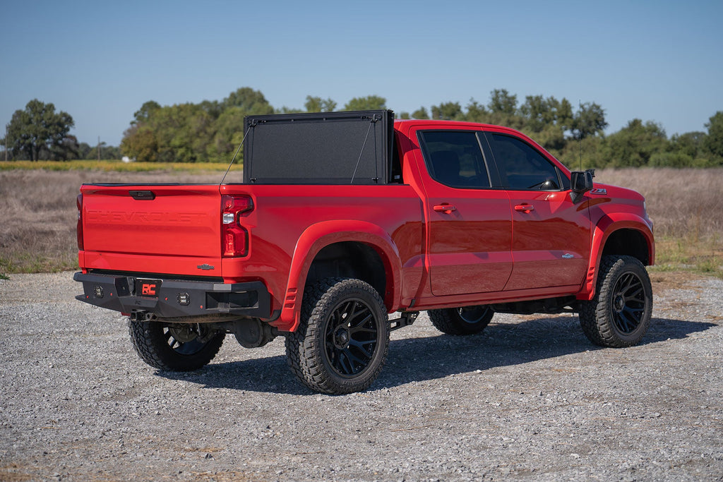 Rough Country Hard Tri-Fold Flip Up Bed Cover 5 ft10 Inch Bed Chevy GMC Sierra 1500 19-26 Silverado 1500 19-26