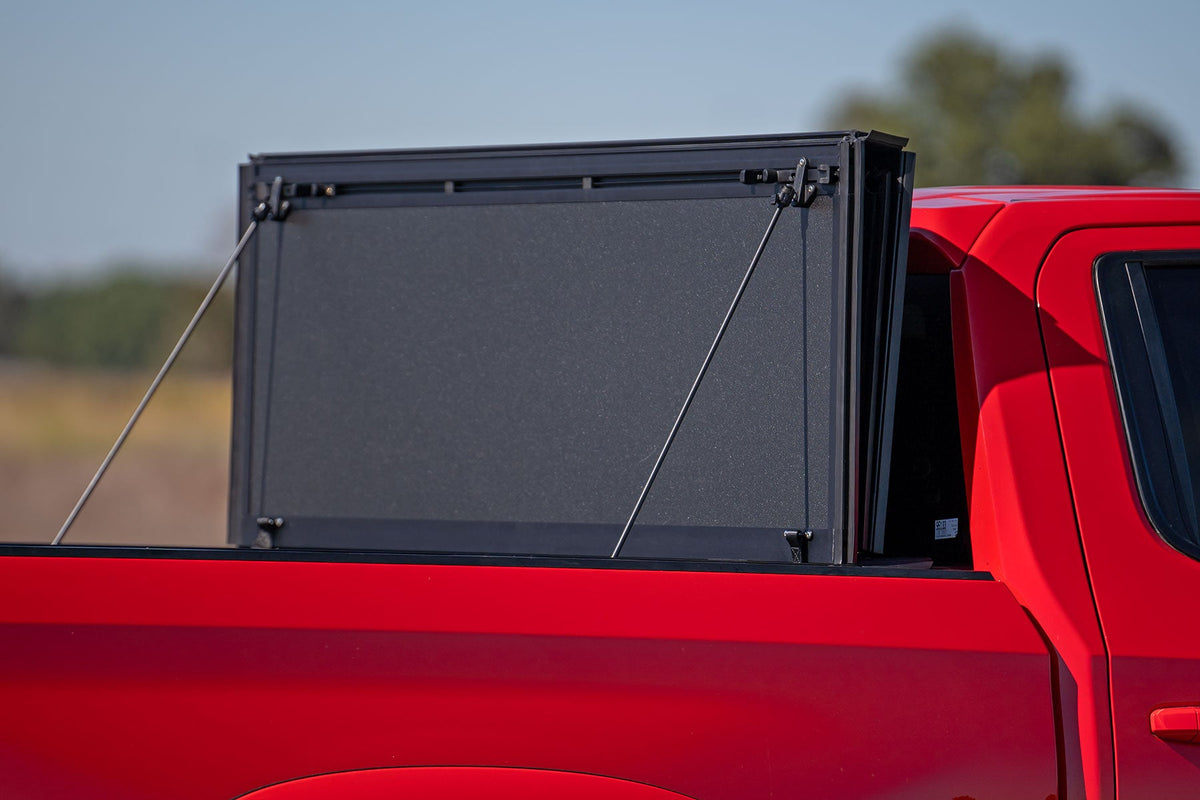 Rough Country Hard Tri-Fold Flip Up Bed Cover 5 ft10 Inch Bed Chevy GMC Sierra 1500 19-26 Silverado 1500 19-26