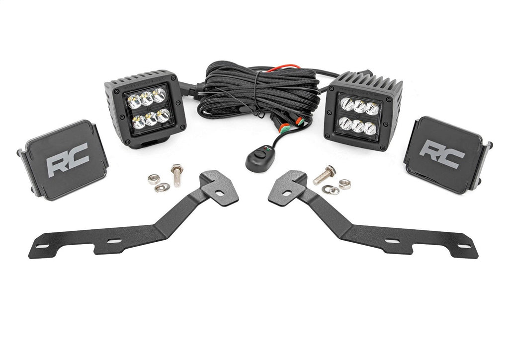 Rough Country LED Light Kit Ditch Mount 2 Black Pair Spot Ram 1500 2WD 4WD (19-26)