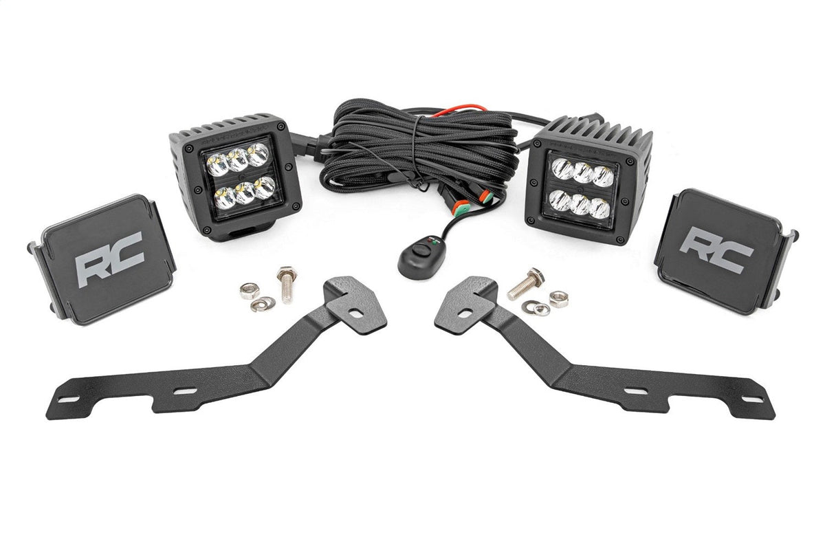 Rough Country LED Light Kit Ditch Mount 2 Black Pair Spot Ram 1500 2WD 4WD (19-26)