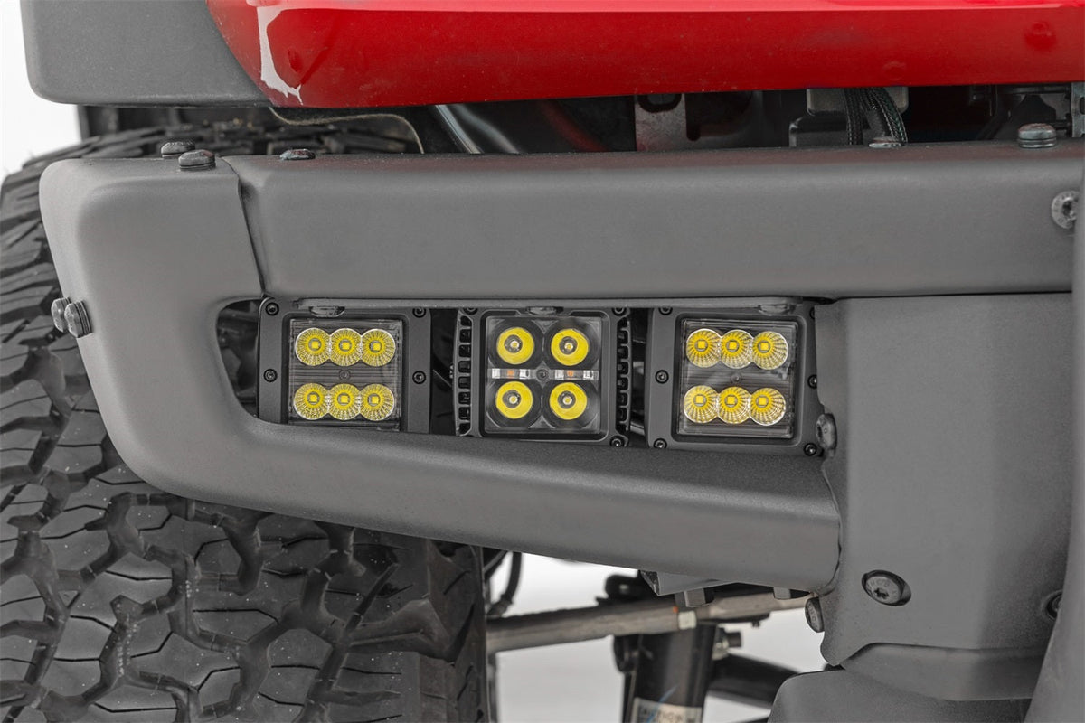 Rough Country LED Light Kit Fog Mount Triple 2 Black Pair Spot Flood Ford Bronco (21-26)