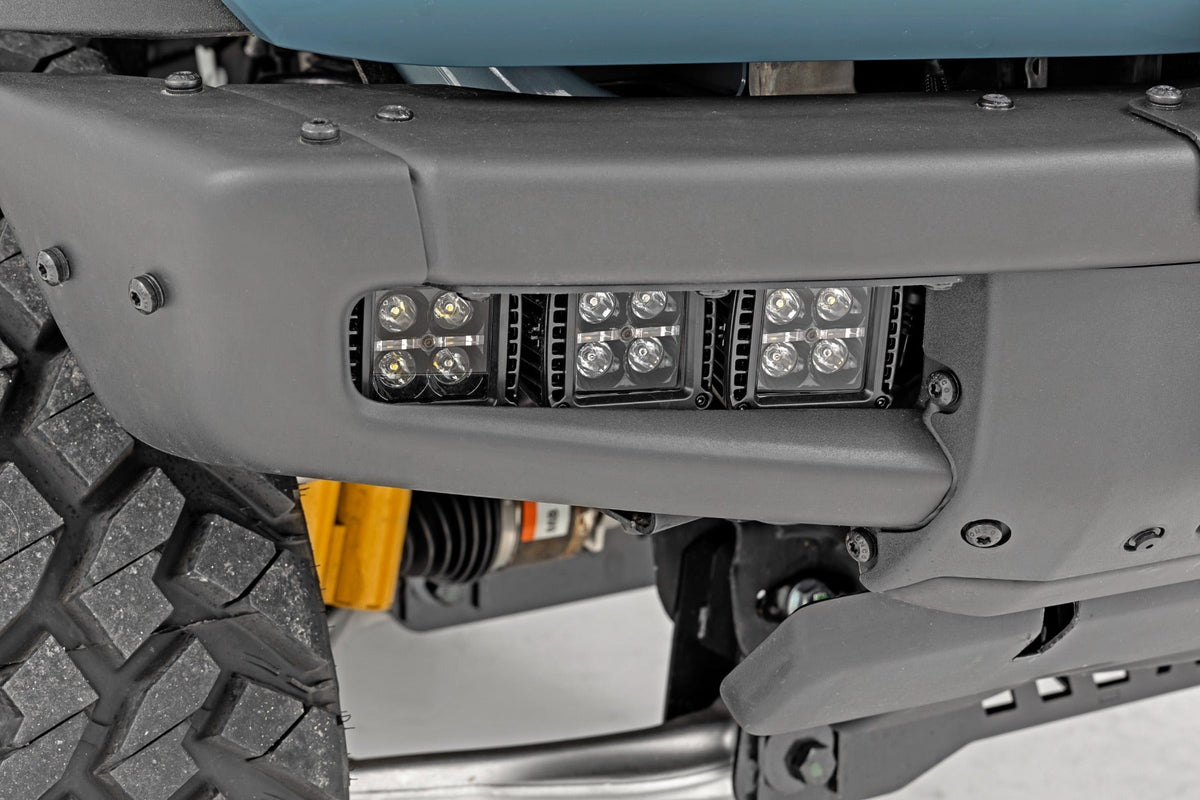 Rough Country LED Light Kit Fog Mount Triple 2 Black Pair Spot Flood Ford Bronco (21-26)