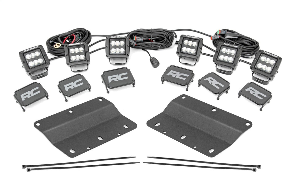Rough Country LED Light Kit Fog Mount Triple 2 Black Pair Spot Flood Ford Bronco (21-26)