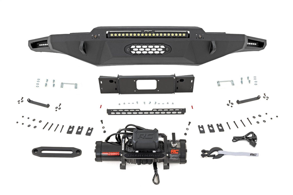 Rough Country Hybrid Front Bumper 12000S Blk LED w Amber DRL Toyota Tundra (22-26)