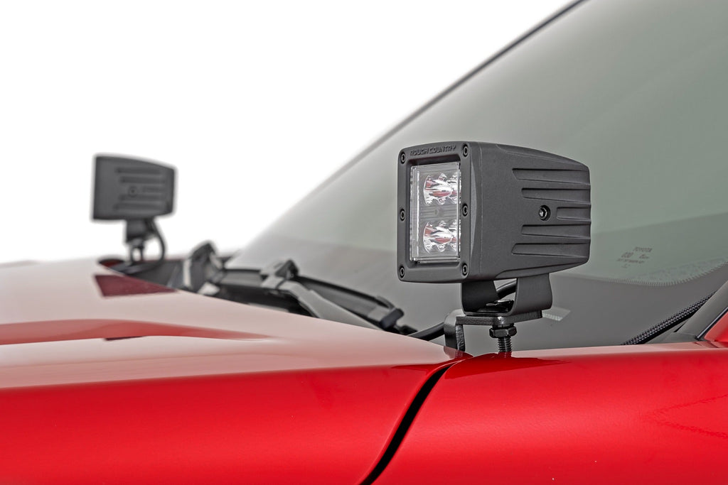 Rough Country LED Light Kit Ditch Mount 2 Black Pair Flood Toyota Tacoma (24-26)