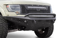 Addictive Desert Design 2010 - 2014 Ford Raptor HoneyBadger Front Bumper with 40 LED bar mounts and 20 LED bar mount in lower with HB logo cutout with 10 LED bar mounts and Dually mounts in sides panels in Hammer Black with Satin Black panels