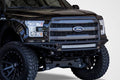 Addictive Desert Design 2015 - 2017 Ford F150 Venom R Front Bumper with 40 Rigid Radius mounts on top and 8 dually mounts/universal plate in center with vents for intercooler in Hammer Black with Satin Black panels