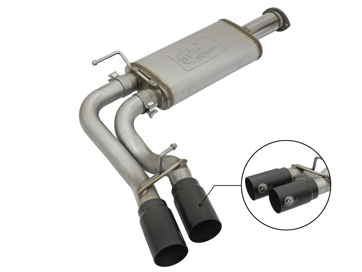 aFe Rebel Series 3 IN Cat-Back Exhaust System w Dual Mid-Side Exit Black Tips Toyota Tacoma 16-20 V6-3.5L