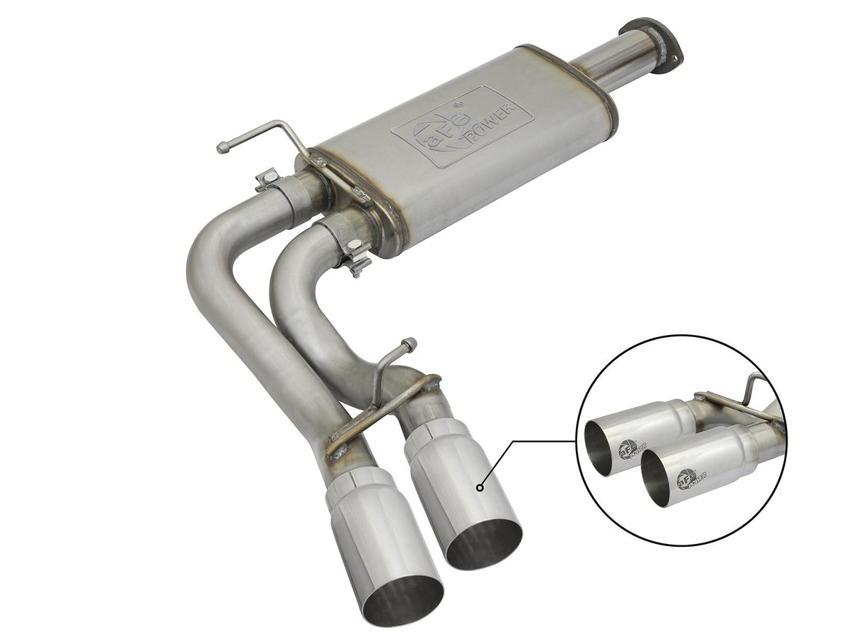 aFe Rebel Series 3 IN Cat-Back Exhaust System w/ Dual Mid-Side Exit Polished Tips Toyota Tacoma 16-20 V6-3.5L
