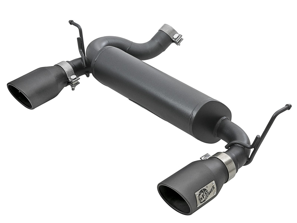 aFe Rebel Series 2-1/2 IN 409 Stainless Steel Axle-Back Exhaust System w/ Black Tips Jeep Wrangler (JK) 07-18 V6-3.6L/3.8L