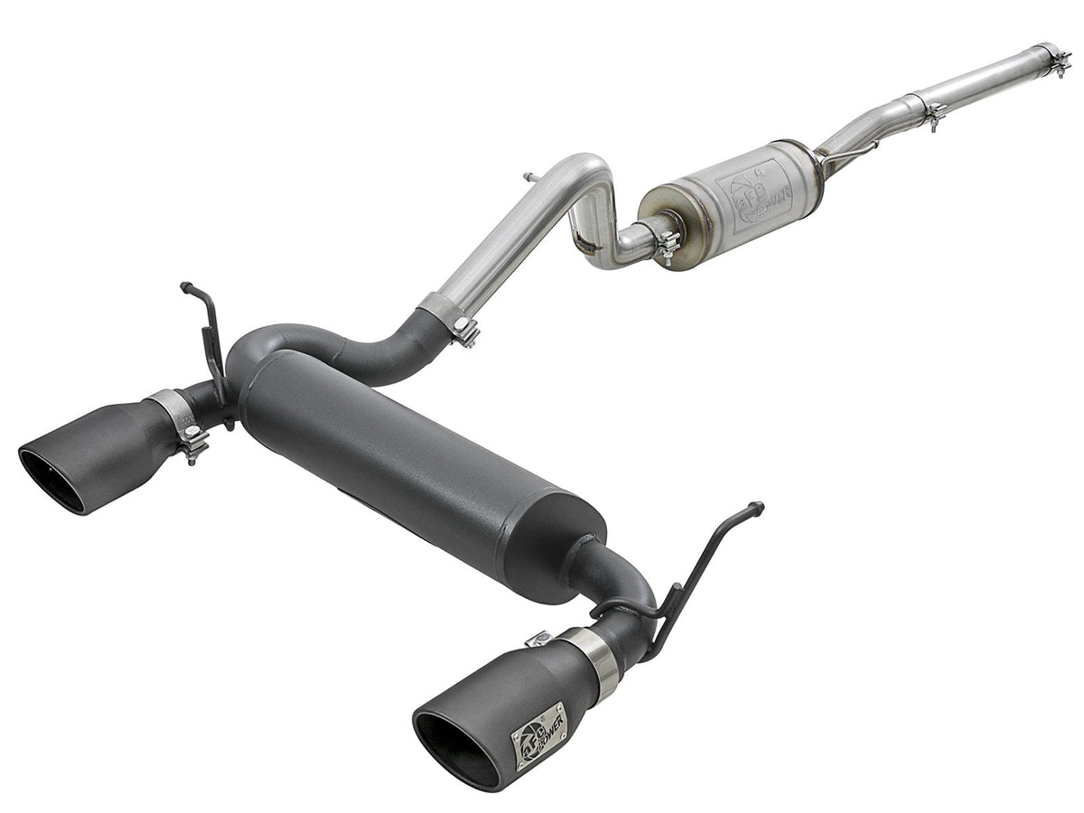 aFe Rebel Series 2-1/2 IN 409 Stainless Steel Cat-Back Exhaust System w/ Black Tips Jeep Wrangler (JK) 07-18 V6-3.6L/3.8L