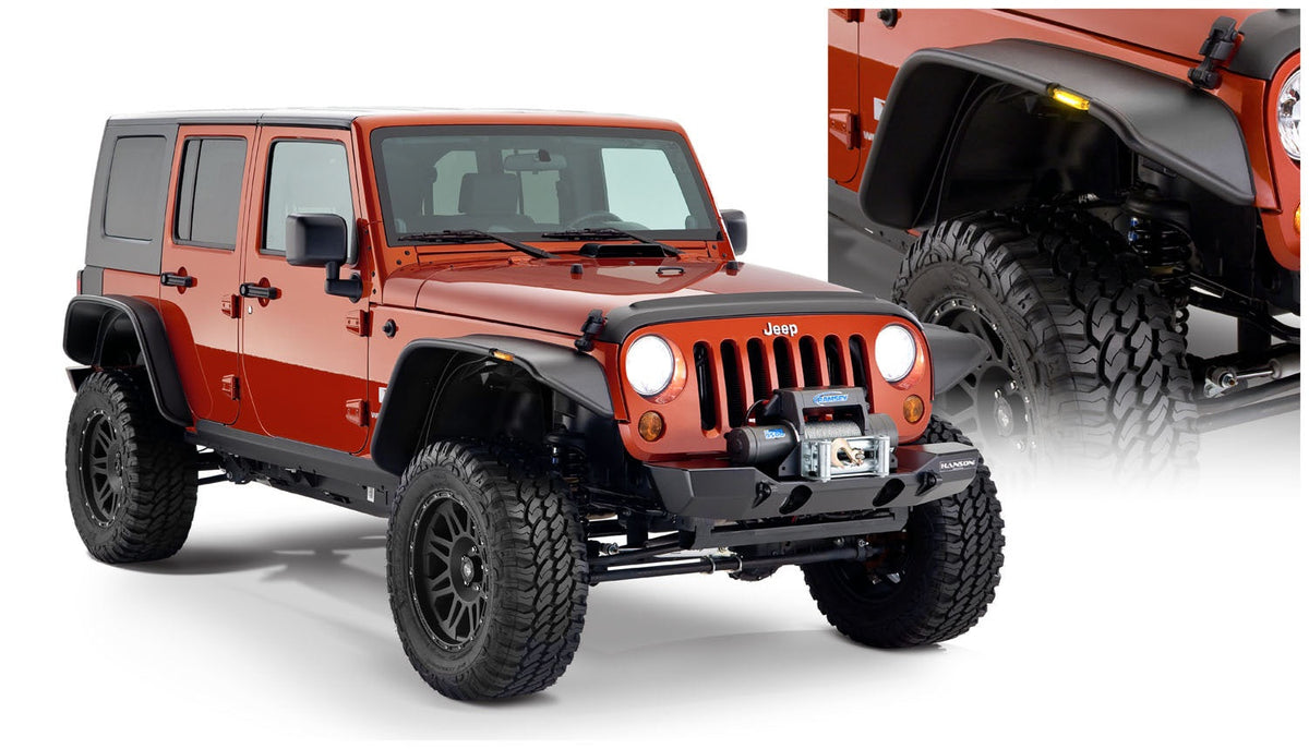Bushwacker FF JEEP FLAT STYLE 4PC 2007-2018 JEEP WRANGLER UNLIMITED FITS 4-DOOR SPORT UTILITY MODELS ONLY BLACK