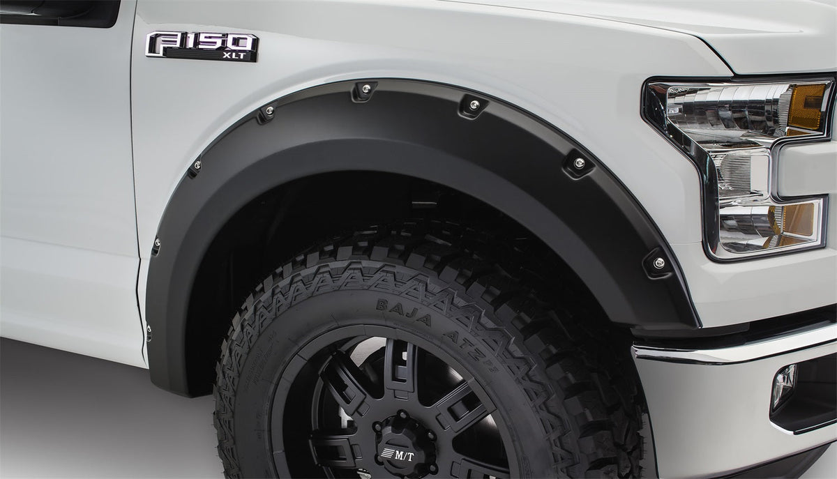 Bushwacker Ford Fender Flares Ford Pocket Style Fender Flare Front Pair Front Pair of Ford Pocket Style Fender Flares for the 2015 F-150 Note: Does not fit Raptor models door molding removal on bed and front fender required for fitment on Platinum mo