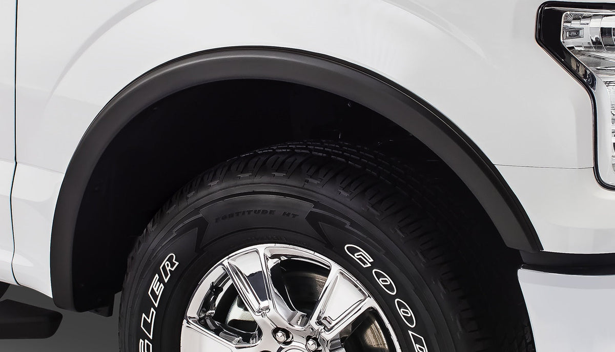 Bushwacker Ford Fender Flares Ford OE Style Fender Flare Front Pair Front Pair of Ford OE Style Fender Flares for the 2015 F-150. Note: Does not fit Raptor models door molding removal on bed and front fender required for fitment on Platinum model. Pa