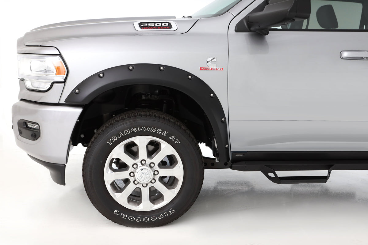 Bushwacker 50065-02 Black Pocket/Rivet Style Smooth Finish Front Fender Flares for 2019-2020 Ram 2500/3500 Excludes 3500 Dually
