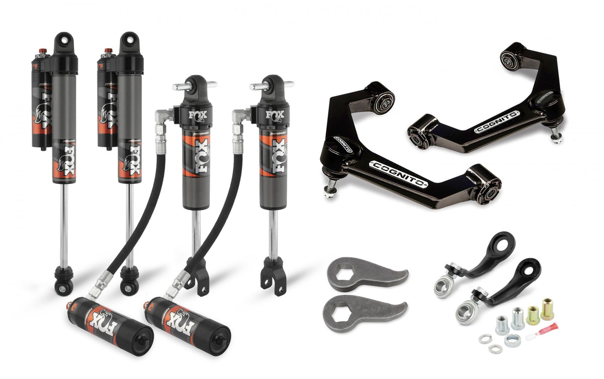 Cognito 3-Inch Elite Leveling Kit with Fox Elite 2.5 Reservoir Shocks for 11-19 Silverado Sierra 2500 3500 2WD 4WD