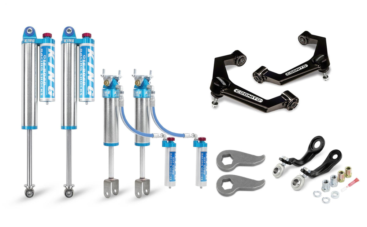 Cognito 3-Inch Elite Leveling Kit with King 2.5 Reservoir Shocks for 11-19 Silverado Sierra 2500 3500 2WD 4WD