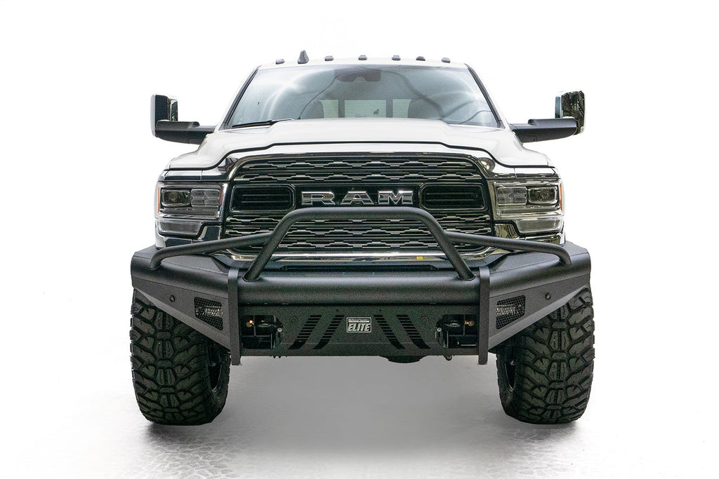 Fab Fours 2019 2024 Dodge 2500-3500 HD Black Steel Elite front w pre-runner guard