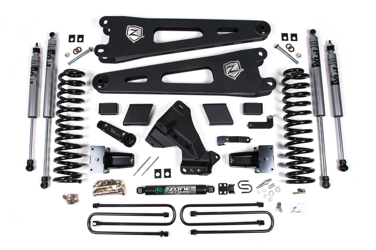 Zone Offroad 2023-2024 Ford F250/F350 4wd 5 Radius Arm Suspension Lift Kit 3 Rear Block Diesel 2 Leaf Main - Fox Adventure Series Shocks
