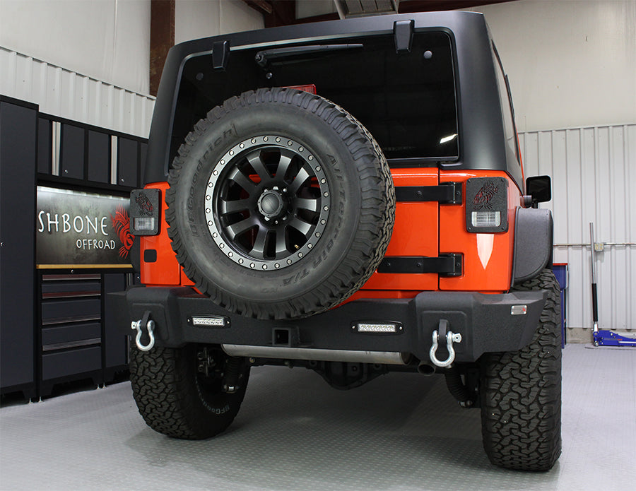 Fishbone FISHBONE JK Rear Bumper with D-Ring and LED lights steel textured black powder coat fits JK 07-17