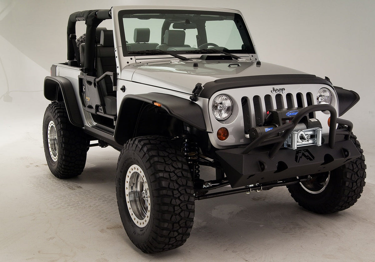 Fab Fours 2007 2018 Jeep JK Hardcore Stubby Winch Bumper with grill guard bare