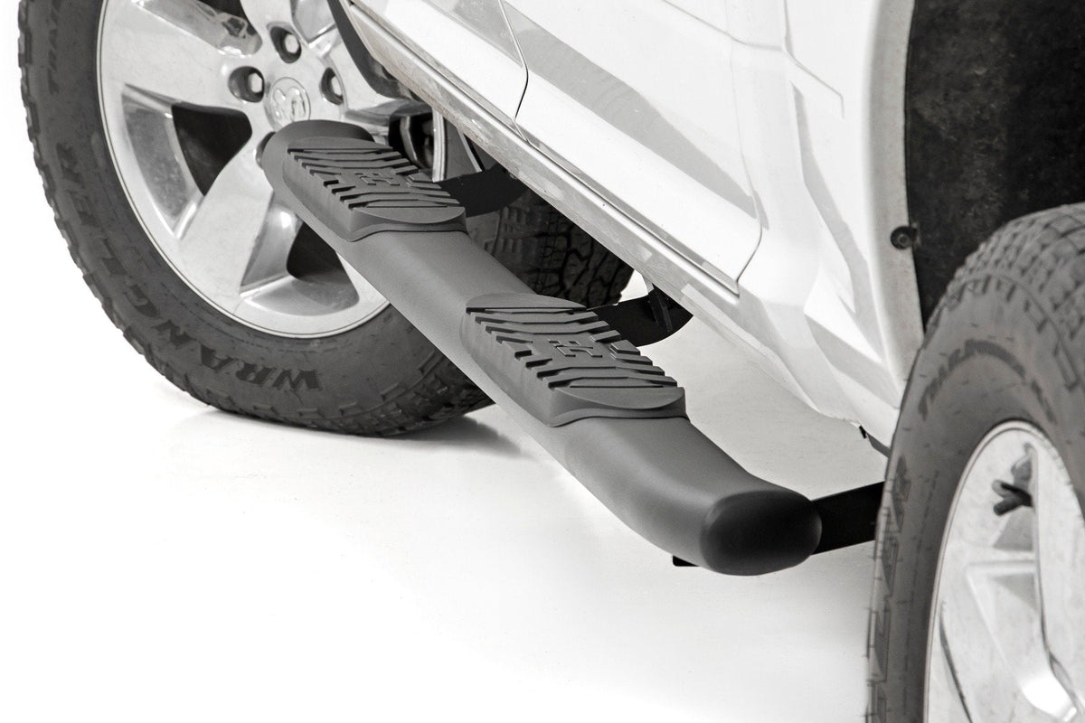 Rough Country Oval Nerf Step Crew Cab Black Ram 1500 2500 3500 2WD 4WD (2010-2025 Classic)