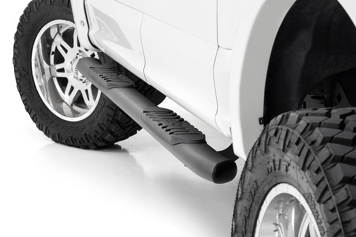 Rough Country Oval Nerf Step Crew Cab Black Ford F-150 Lightning F-250 F-350 Raptor (15-26)