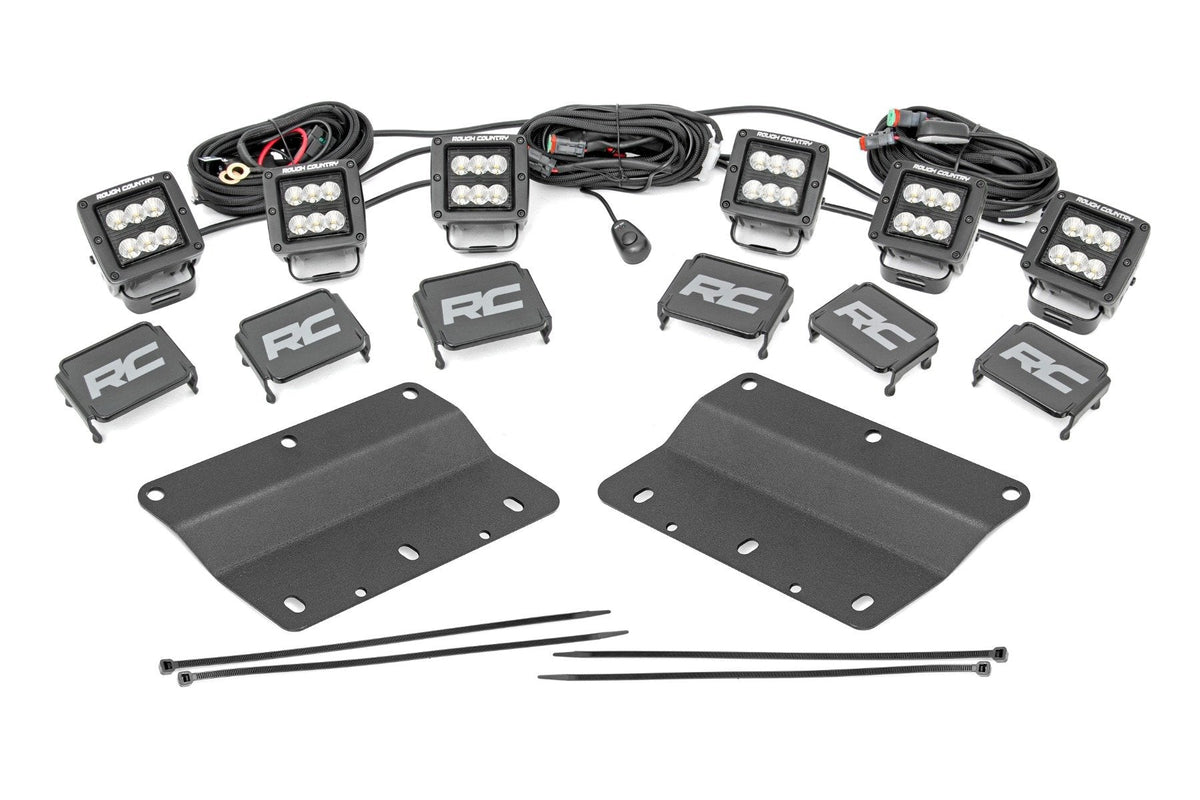 Rough Country LED Light Kit Fog Mount Triple 2 Black Pair Flood Ford Bronco (21-26)