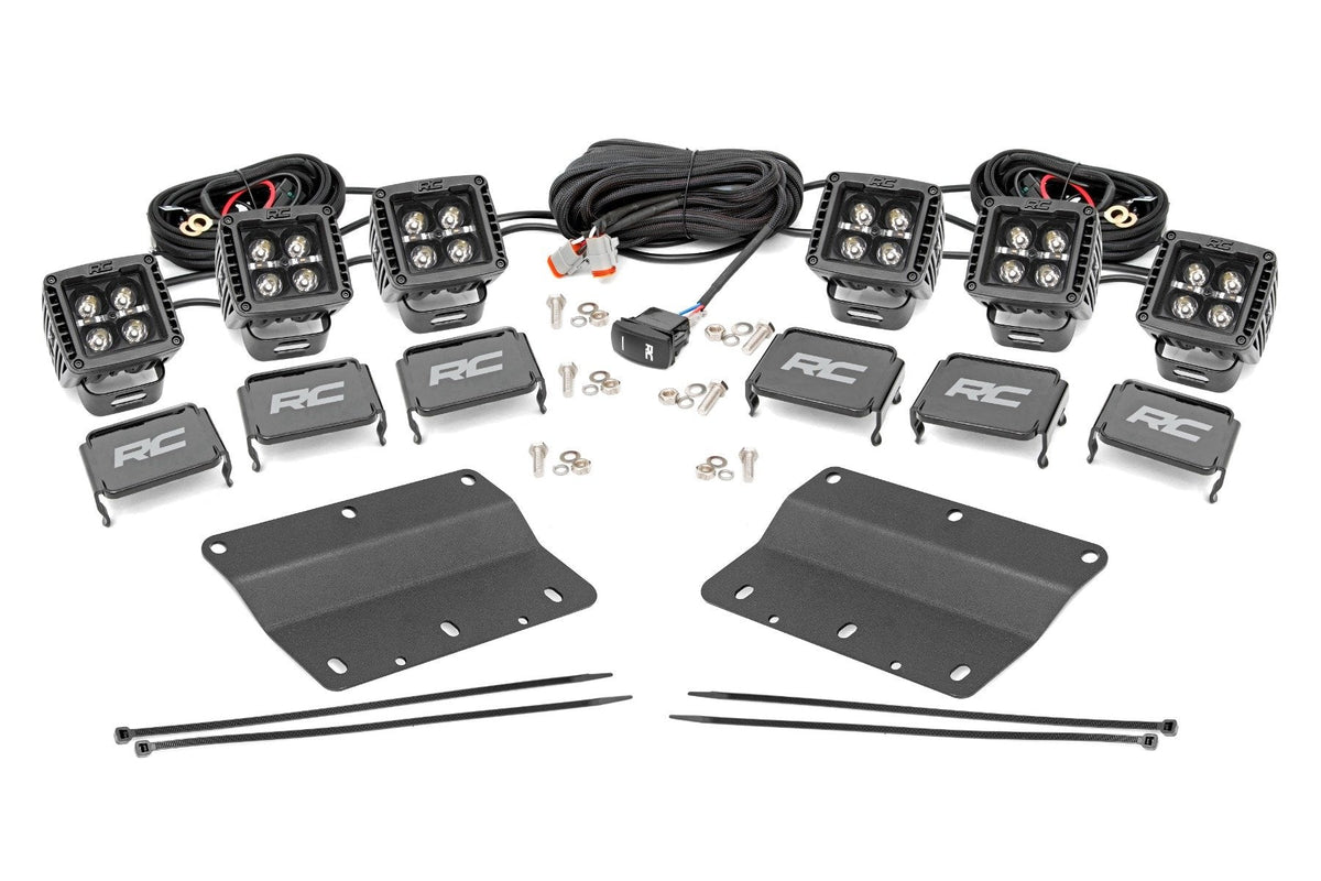 Rough Country LED Light Kit Fog Mount Triple 2 Black Pair Amber DRL Ford Bronco (21-26)