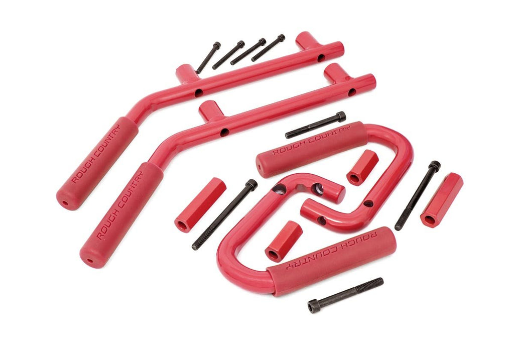 Rough Country Grab Handles Steel FR RR Red Jeep Wrangler JK Wrangler Unlimited (07-18)