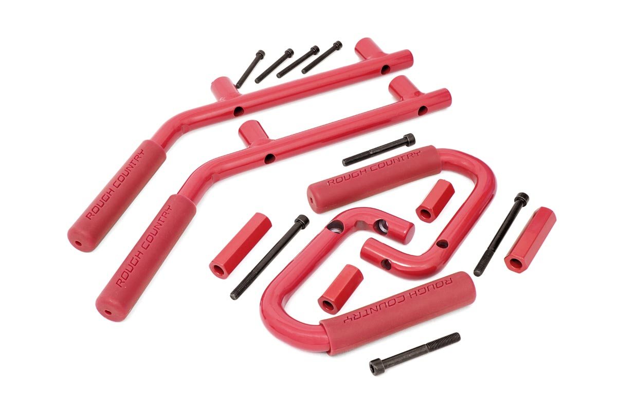Rough Country Grab Handles Steel FR RR Red Jeep Wrangler JK Wrangler Unlimited (07-18)