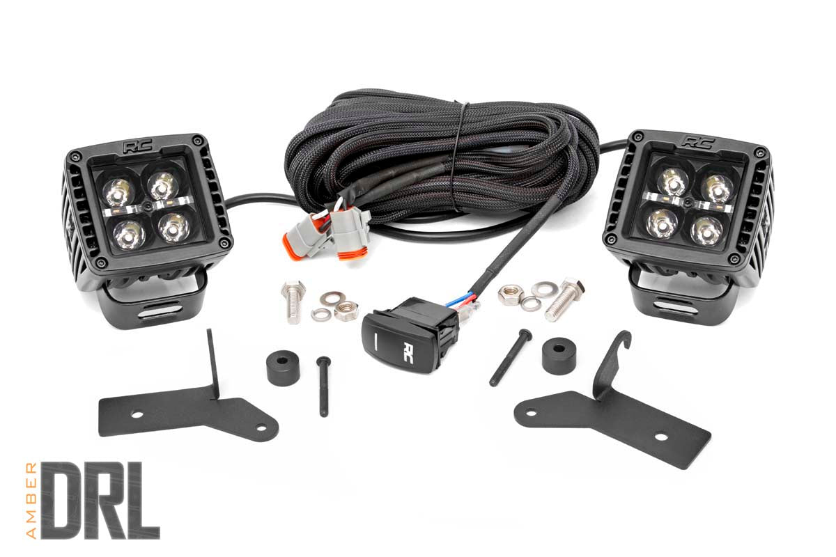 Rough Country LED Light Kit Hinge Mount 2 Black Pair Amber DRL Jeep Gladiator JT Wrangler JL (18-26)