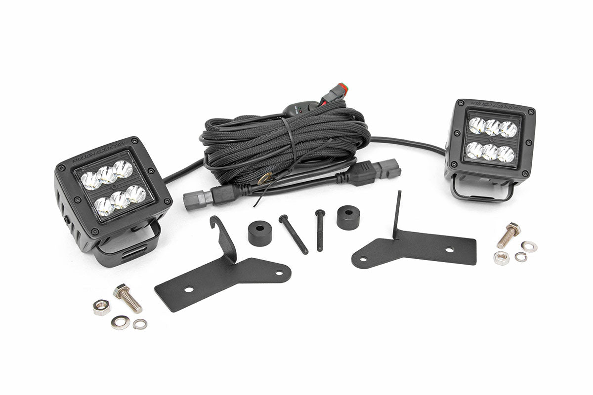Rough Country LED Light Kit Hinge Mount 2 Black Pair Jeep Gladiator JT Wrangler JL (18-26)