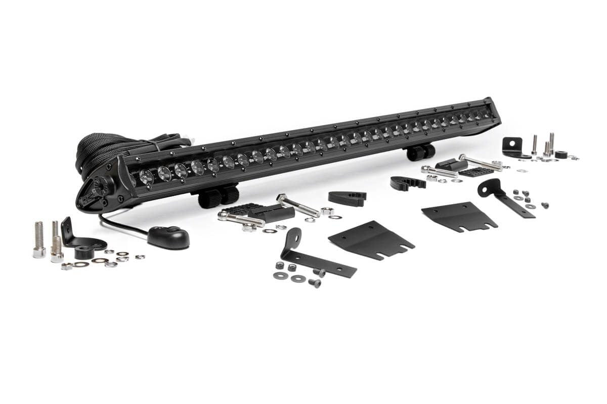 Rough Country LED Light Kit Hood Mount 30 Black Single Row Jeep Gladiator JT Wrangler JL (18-26)