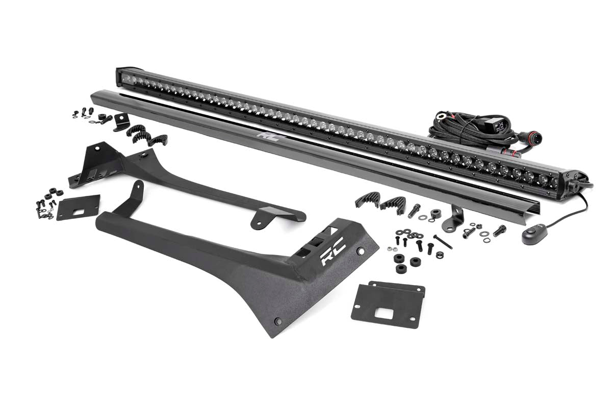 Rough Country LED Light Kit Windshield Mount 50 BLK Single Row Jeep Gladiator JT Wrangler JL (18-26)