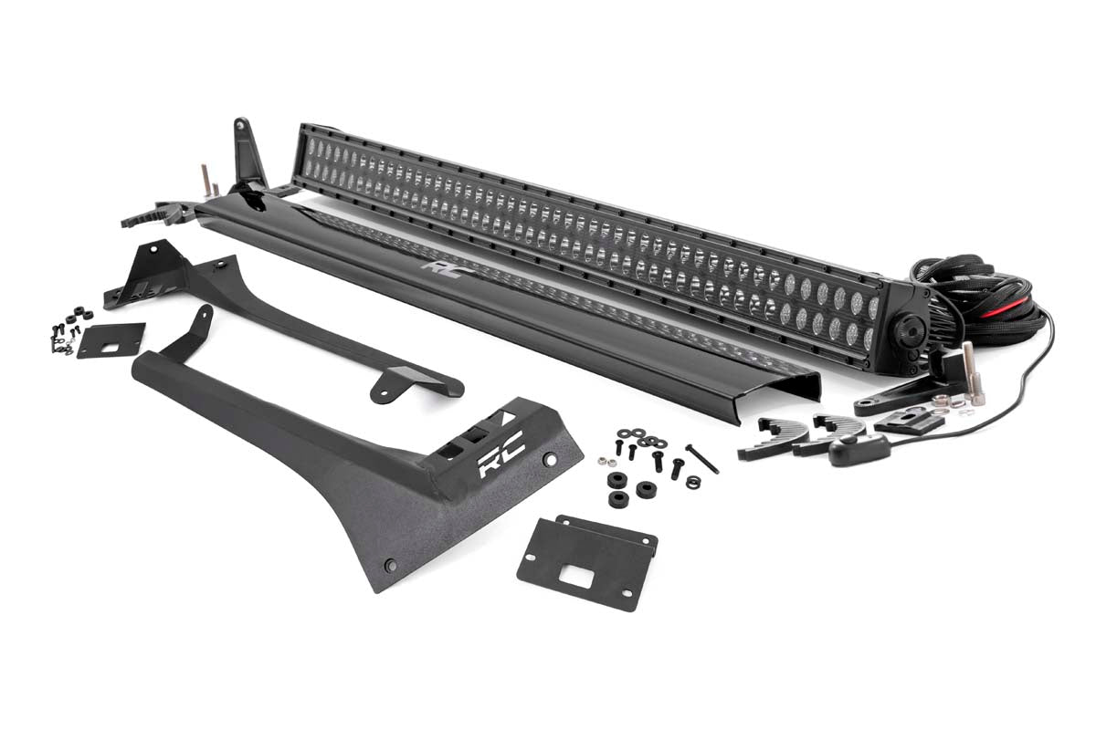 Rough Country LED Light Kit Windshield Mount 50 BLK Dual Row Jeep Gladiator JT Wrangler JL (18-26)
