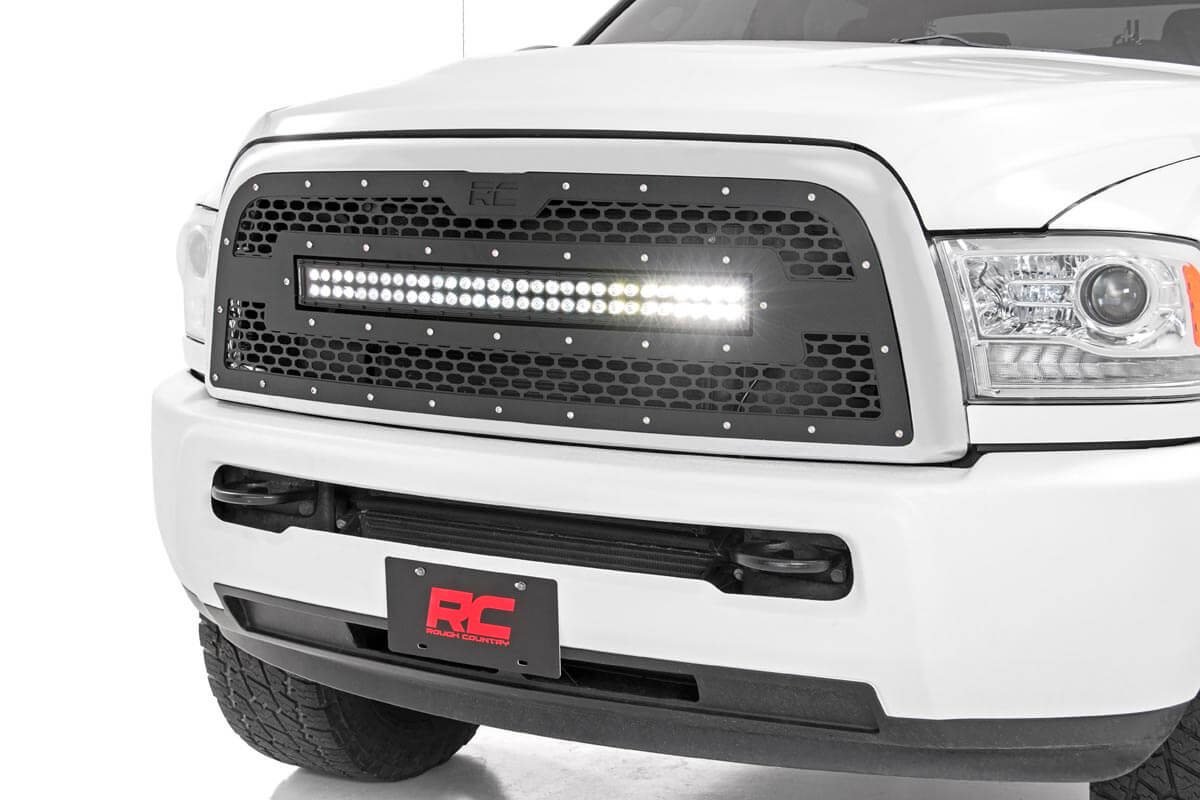 Rough Country Mesh Grille 30 Dual Row LED Black Ram 2500 3500 2WD 4WD (2013-2018)