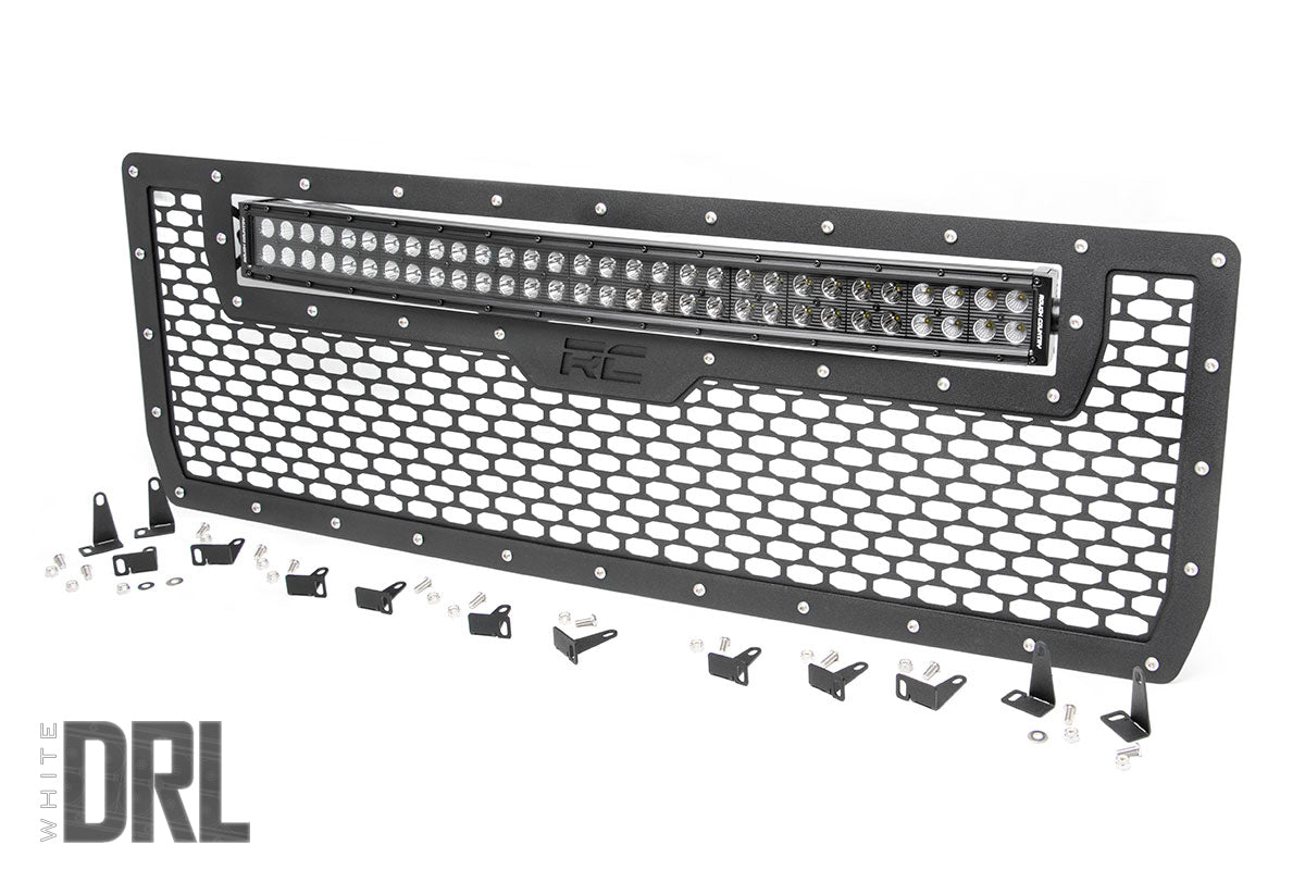 Rough Country Mesh Grille 30 Dual Row LED Black White DRL GMC Sierra 1500 (14-15)