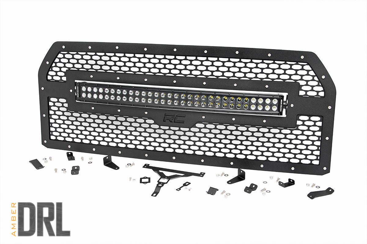 Rough Country Mesh Grille 30 Dual Row LED Black Amber DRL Ford F-150 (15-17)