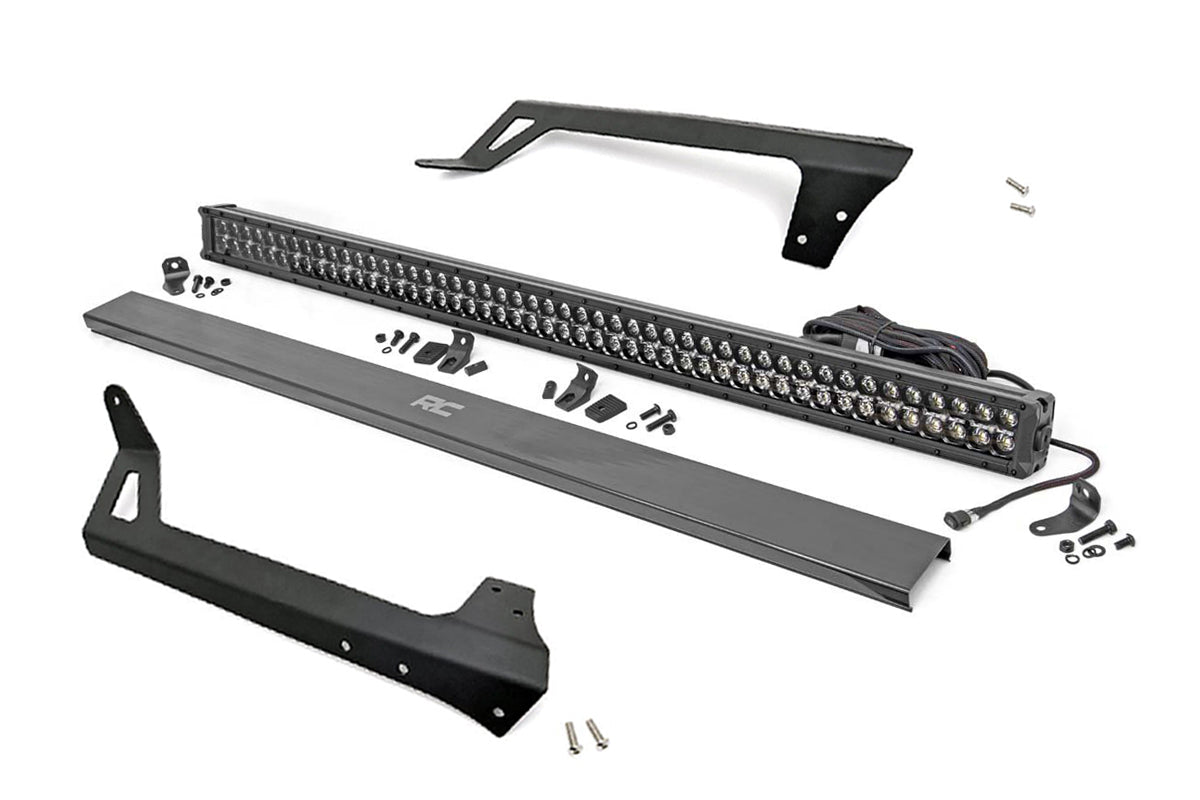 Rough Country LED Light Windshield Mnt 50 Black Dual Row Amber DRL Jeep Wrangler JK (07-18)