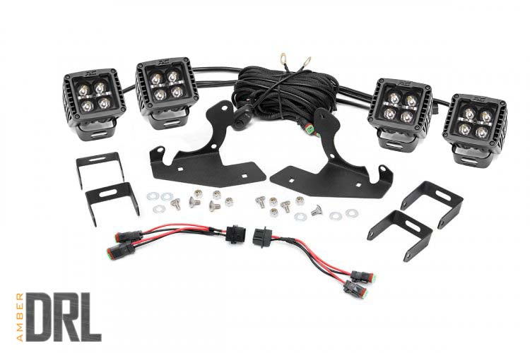 Rough Country LED Light Kit Fog Mount 2 Black Pair Amber DRL Chevy Silverado 2500 HD 3500 HD (11-14)