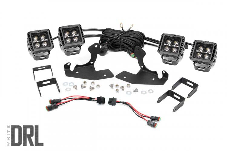 Rough Country LED Light Kit Fog Mount 2 Black Pair White DRL Chevy Silverado 2500 HD 3500 HD (11-14)