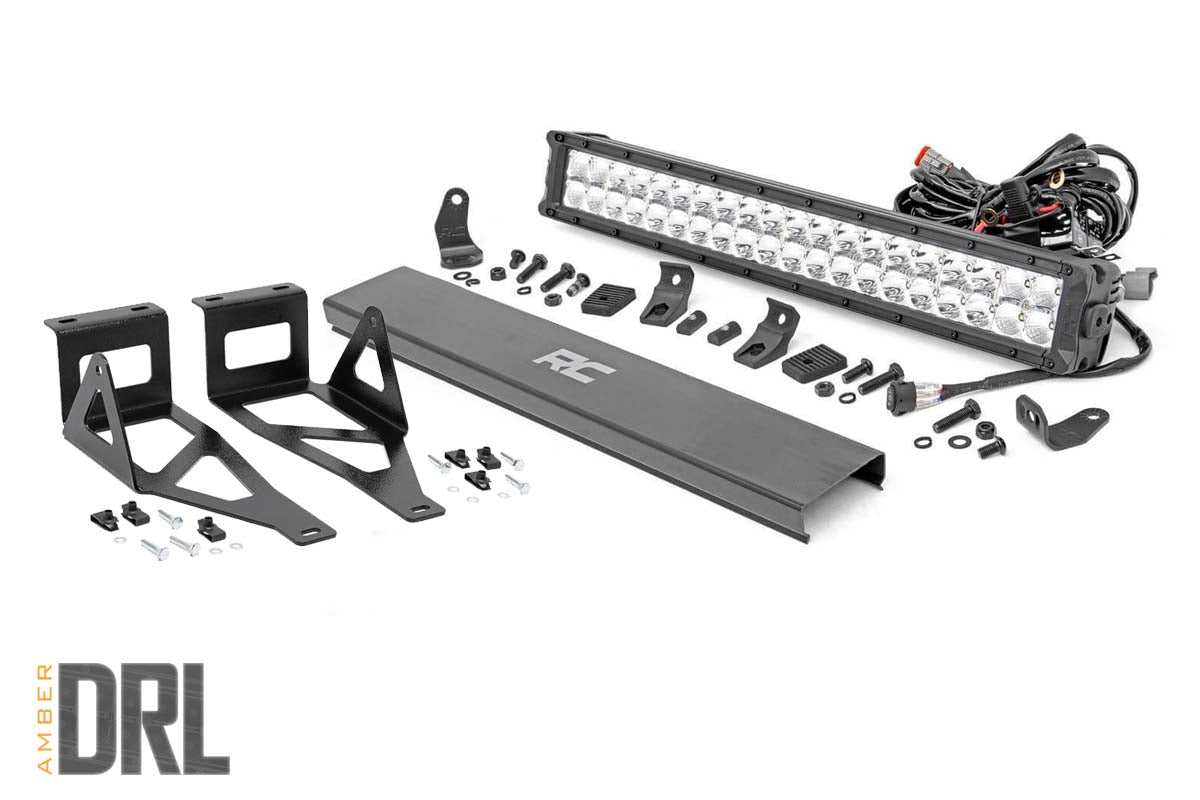 Rough Country LED Light Kit Bumper 20 Chrome Dual Row Amber DRL Ford F-250 F-350 Super Duty (05-07)
