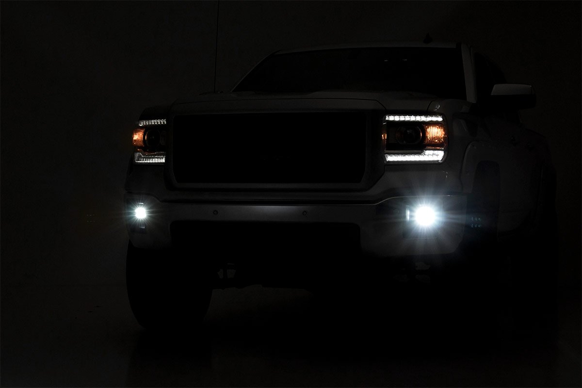 Rough Country LED Light Kit Fog Mount 2 Black Pair GMC Sierra 1500 2WD 4WD (14-15)