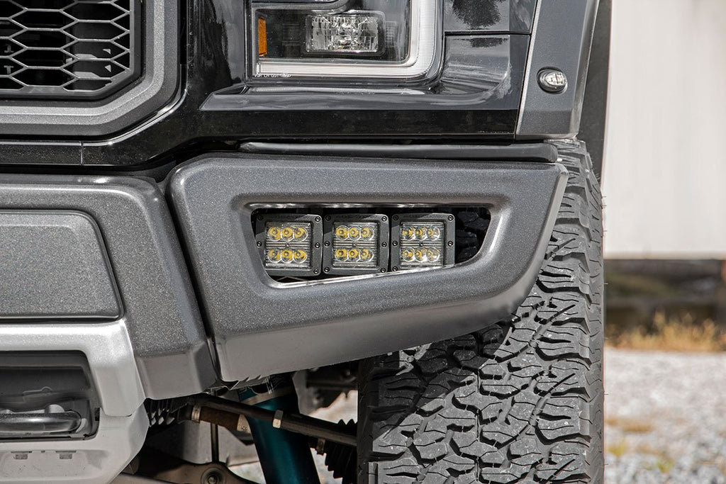 Rough Country LED Light Kit Fog Mount Triple 2 Black Pair Ford Raptor 4WD (17-20)